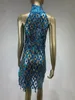 Stage Wear Sexy Blue Sequin Perspective See Through Banquet Party Dress