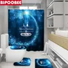 Duschvorhänge Frohe Weihnachten Vorhang blau Sternenlicht Druckfeiertag Badezimmer Dekoration Happy Year Toilettendeckel Cover Bad Matte