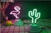 Dropship 3D Flamingo Cactus Shaped Neon Nightlight DC 5V Pink Green Handcrafted Glass Tube Neon Lamp för Festival Decoration2343159