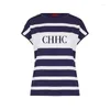 T-shirts pour femmes Chch Fashion Classic 2024 Knitwear Vintage Stripes Fit Casual Fit Tricotted Courts courts