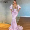 Party Dresses Sodigne Half ärmar Rhinestones Mermaid Evening Pleats Prom Dress Saudiarabien formell