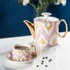 Teaware Sets Pink Diamond Gold Trim Bone China Nordic Teapot Set Ceramic Coffee Cup 15pcs Coffeeware With Saucer Milk Pot Giftbox