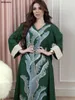Ethnic Clothing Siskakia Galabia Saudi Party Sequins Belted Dress Moroccan Dubai Turkish Abayas Long Sleeve V-Neck Kaftan Islam