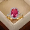 Cluster Rings Huitan Large Oval Rose Red Cubic Zirconia Womens Ring Luxury Womens Jewelry Party Best Mother Gift Brilliant CZ Ring240408