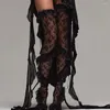 Women Socks Combhasaki Women's Y2K American Reto Sweet Summer Lace Thigh High Sheer Ruffle Floral Stockings Lady Girls