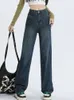Jeans pour femmes aoaiiys pour femmes pantalons en denim 2024 Vintage décontracté bouton large jambe haute taille pantalon droit confortable