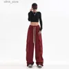 Jeans pour femmes Strtwear Vintage Hip Hop Oversize Red Cargo Pantalon Femmes TrawString Elastic Asse Loose Lot Ligne HARAJUKU COSTRALLE CONSTERNEMENT 2023 Y240408