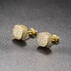 Boucles d'oreilles en filetage en zircon complet Hiphop pour hommes et femmes boucles d'oreilles plaquées en or en diamant complet 220125