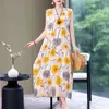 Casual Vintage Summer Dress Vestido Print Natural Regular Sleeveless Oneck Cotton Dresses Women Clothing Plus Size 240408