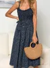 Casual Dresses 2024 Women Boho Summer Sleeveless Polka Dot Beach Dress Ladies Stretch Holiday Sundress Evening Party Maxi Top