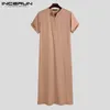 Vêtements ethniques hommes Vintage Robes à manches courtes Of-Neck Arabe islamique musulman Kaftan Incerun 2024 Solide Saudi Style Zipper Jubba Thobe S-5xl