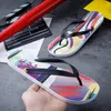 Sandals Summer Graffiti Beach PVC Jelly Flat Contrasting Color Flip Flops Anti-slip Slippers Women Ankle Strap Woman