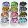 Toners 12 jar/set nagel art poeder stof glanzende nagel glitter, diamant dikke glitter poeder, nagelglitter (metalen pot) kristal diamantpoeder