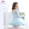 Blue Winter Langarmes Mädchen Ballett Lotard Tutu Kleid Spitze Tanzkleidung geschwollener Rock für Kinder 240325