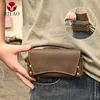 RIYAO Genuine Leather Waist Pack Vintage Dual Layer Phone Bag Pouch fanny pack For Mens Holster Belt Wallet Case Man 240408