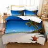 Set di biancheria da letto Copertina per piumino Ocean Set di decorazioni estate in spiaggia in stile vacanza hawaiane Palm albero tropicale trapunta in poliestere marino in poliestere