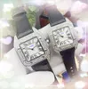 Couple Women's Men's Chronograph Dial Watch Day Date Red Blue Black Cow Leather Belt Clock Quartz Movement Square Roman Tank Diamonds Ring Bracelet Wristwatch Gifts