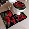 Badmatten paarse bloemen mat set natuur bloemen vlinder groene bladeren plantenterrein tapijt tapijt badkamer decor vloer vloerkleed toiletomslag