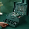 Grün 3-Schicht Flanell Schmuck Organizer Box Halsketten Ohrringe Ringe Display Halter Hülle für Frauen große Kapazität mit Lock240327