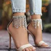 Stonefans Bohomian Rhinestone onregelmatige Tassel Anklet for Women Charm Barefoot Hoge Heel Layed Crystal Foot Sieraden 240408