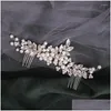 Hårklämmor Barrettes Pearl Flower Comb Headbonad Accessories Brud Tiara Crystal Ornaments Handgjorda smycken Drop Delivery Hairjewelry OT2IW