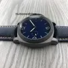 Kijk uit voor mannen luxe heren automatische mechanische designer horlogestijl sport 44 mm blauwe wijzerplaat lederen band horloges Zwitserse beweging