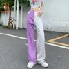 Women's Jeans BRIDGEWATER White Purple Baggy Pants Summer Women High Waist Patchwork Casual Straight Denim Trousers Harajuku