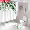 Duschvorhänge grünes Blatt Pflanzen Zweigdruck Badezimmer Vorhang Stoff Stoffteppich
