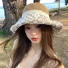 Wide Brim Hats Korean Ins Summer Outdoor Sunscreen Flower Lace Straw Hat Female Woven Seaside Vacation Po Shading Big Eaves Sun Cap