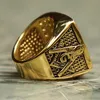 Vintage 14K Gold Heavy All Seeing Eye Ring For Men Crystal Gold Color Mason Masonic Punk Male Ring Fashion Jewelry Gift