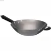 Pans Imusa 14 inch carbon steel natural indoor Wok with electric wood handle for assistanceL2403