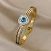 Bangle Greatera الفولاذ المقاوم للصدأ الأزرق المكعب الزركونيا أساور القلب الأساور للنساء مقاوم للماء الذهب مطلي بالذكرى الهدية المجوهرات