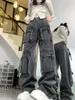 Jeans femminile lavati pesanti pantaloni da carico da donna personalità grigio scuro