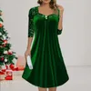 Casual Dresses Women Party Dress Shiny Sequin Splicing Square Neck 3/4 Sleeve Loose Over Kne Length Midi för kväll