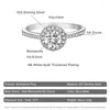Cluster Rings GRA Certification Round Full Sparkling Diamond Justerbar 1CT Moissanite Ring 18K White Gold 925Silver Women Brud Wedding