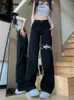 Jeans pour femmes Aotvotee Ripped Hollow Out Women Automne Hiver 2024 Streetwear lâches Straight High Waited Black Wide Leg Pantal