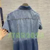 Meninas de luxo garotas lavadas camisas jeans de jeans vestido A-line com botão de lapido de cinto Botões de bolso Vestido de camiseta camisetas clássicas camisetas de verão camisetas de manga curta S-xl