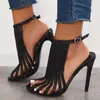 Zapatos de vestir elegantes tacones de aguja negros-elegantes sandalias de correa t de los pies abiertos con hebilla de tobillo ajustable compañero de fiesta perfecta