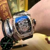 Skull Hollowed Out Mens Automatic Mechanical Watch Diamond Personlig mode Lysande tidvatten Tejp Vattentät TR8J