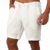 Pantaloni di lino di cotone cortometri maschile estate estate traspirante di colore solido traspirato semplice fitness aderente streetwear 2024
