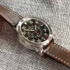 Bekijkt Parnis GMT Pilot Vintage Automatic Watch voor mannen 316L roestvrijstalen lederen band Glass Back ST2557 Movement Sports Watches