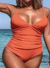 Kobiety stroje kąpielowe 2024 Bikini Sexy Deep v Solid Belly One-Cayme Swimsuit Kobiety