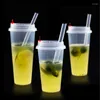 Engångskoppar sugrör 100 st transparent plast kopp juice kalla drycker takeaway förpackning (med kupol lock) bubbla te kaffe pvc