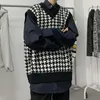 メンズベスト男性用の編まれたセーター格子縞のベストスプレッチされた男服の袖の袖のウエストコートホワイトマレトリースウェットシャツ冬2024バギー注文T