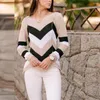 Frauen T -Shirts Misjoy Autumn Stripes kontrastfarben Frauen dünne Pullover Langarm Pullover Strick -Obertisch Jumper Weiches Häkel Ganchillo Punto