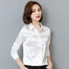 Stinlicher satijn zijden shirt vrouwen lente herfst herfst lange mouw elegante werkkleding tops Koreaanse mode wit blauw blaegblouse shirt240402