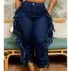 Dżinsy z wielkości dżinsowe dżinsowe Asymetryczne jeansy z kieszonkową Vestidos para Mujer 240320