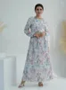 Ropa étnica Ramadán Eid Dubai Flor blanca Abaya Damen Turquía Islam Abayas para mujeres Musulmán Vestido largo Kebaya Robe Femme Musulmane