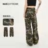 MADEEXTREME AMERIKAANSE STREET STRAAD Borduurde letter Zipper rechte been brede been broek Camo werkbroek voor mannen en vrouwen