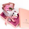 Gift Wrap Soap Rose Bouquet Set Artificial Flower With Bear For Wedding Anniversary Friends Home Decoration Party Supplies Box Decor